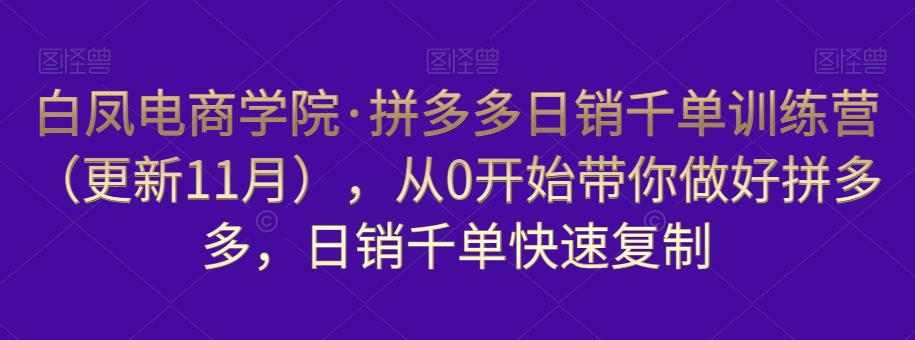 白凤电商学院·拼多多日销千单训练营，从0开始带你做好拼多多，日销千单快速复制（更新知2023年3月）