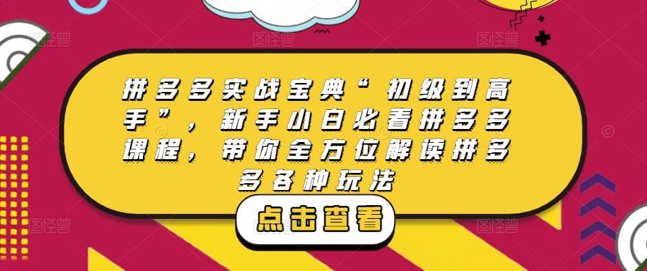 拼多多实战宝典“初级到高手”，新手小白必看拼多多课程，带你全方位解读拼多多各种玩法-吾爱自习网