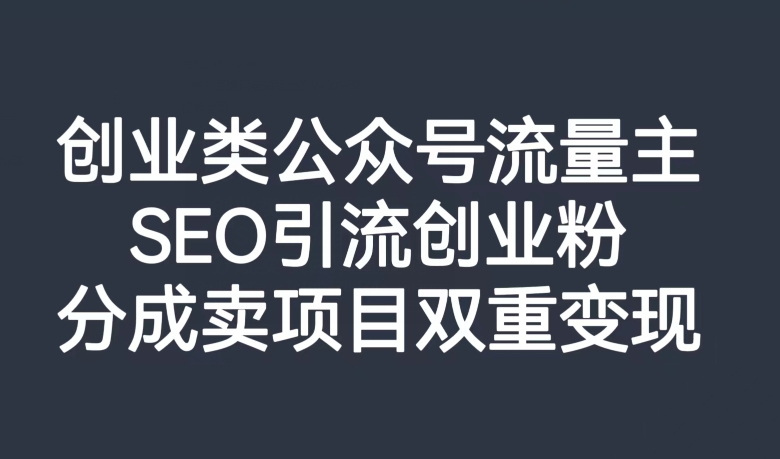 创业类公众号流量主，SEO引流创业粉，分成卖项目双重变现【揭秘】-吾爱自习网