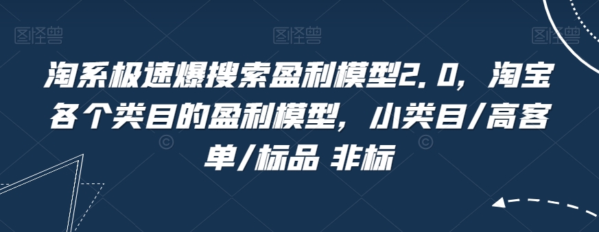 淘系极速爆搜索盈利模型2.0，淘宝各个类目的盈利模型，小类目/高客单/标品 非标-吾爱自习网