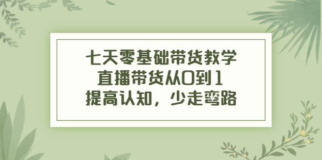 （3986期）七天零基础带货教学，直播带货从0到1，提高认知，少走弯路