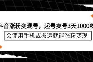 （2350期）抖音涨粉变现号，起号卖号3天1000粉，会使用手机或搬运就能涨粉变现