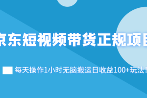 京东短视频带货正规项目：每天操作1小时无脑搬运日收益100+玩法！