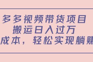 多多视频带货项目，搬运日入过万，0成本，轻松实现躺赚（教程+软件）