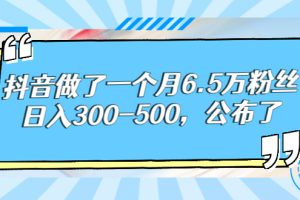 某公众号付费文章：抖音做了一个月6.5万粉丝，日入300-500，公布了