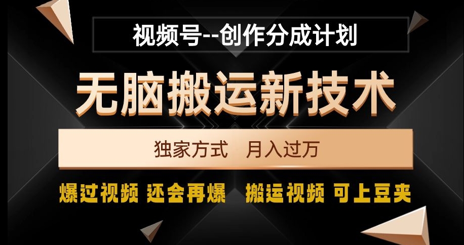 视频号无脑搬运新技术，破原创壕流量，独家方式，爆过视频，还会再爆【揭秘】