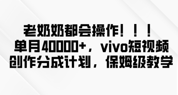 老奶奶都会操作，新平台无脑操作，单月40000+，vivo短视频创作分成计划【揭秘】-吾爱自习网