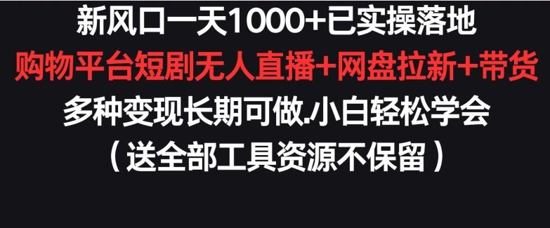 新风口一天1000+已实操落地购物平台短剧无人直播+网盘拉新+带货多种变现长期可做【揭秘】