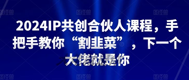 2024IP共创合伙人课程，手把手教你“割韭菜”，下一个大佬就是你-吾爱自习网