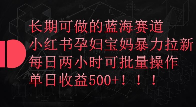 长期可做的蓝海赛道，小红书孕妇宝妈暴力拉新玩法，每日两小时可批量操作，单日收益500+【揭秘】-吾爱自习网