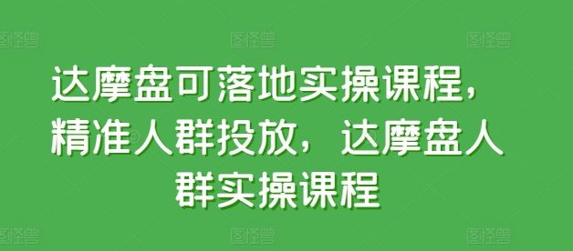 达摩盘可落地实操课程，精准人群投放，达摩盘人群实操课程-吾爱自习网