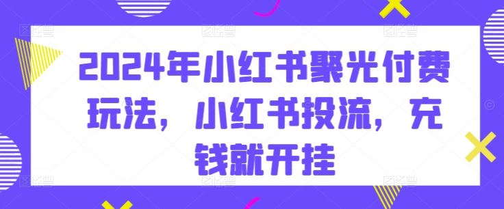 2024年小红书聚光付费玩法，小红书投流，充钱就开挂-吾爱自习网