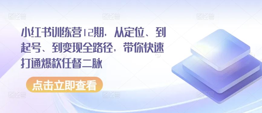 小红书训练营12期，从定位、到起号、到变现全路径，带你快速打通爆款任督二脉-吾爱自习网