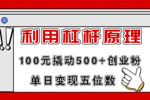 （11859期）利用杠杆100元撬动500+创业粉，单日变现5位数