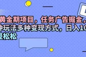 （11871期）2024黄金期项目，任务广告掘金，内有三种玩法多种变现方式，日入1000+…