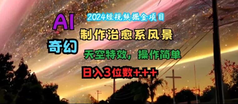 2024短视频掘金项目，AI制作治愈系风景，奇幻天空特效，操作简单，日入3位数【揭秘】