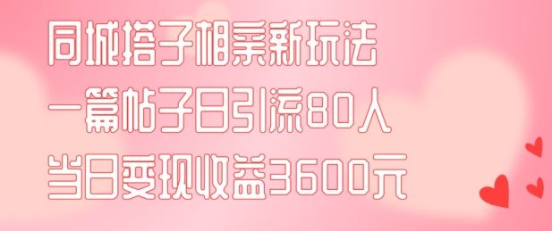 同城搭子相亲新玩法一篇帖子引流80人当日变现3600元(项目教程+实操教程)【揭秘】-吾爱自习网