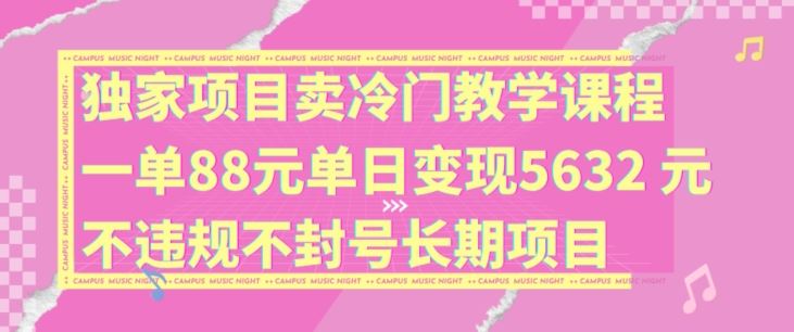 独家项目卖冷门教学课程一单88元单日变现5632元违规不封号长期项目【揭秘】-吾爱自习网