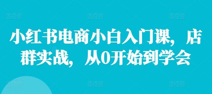 小红书电商小白入门课，店群实战，从0开始到学会-吾爱自习网