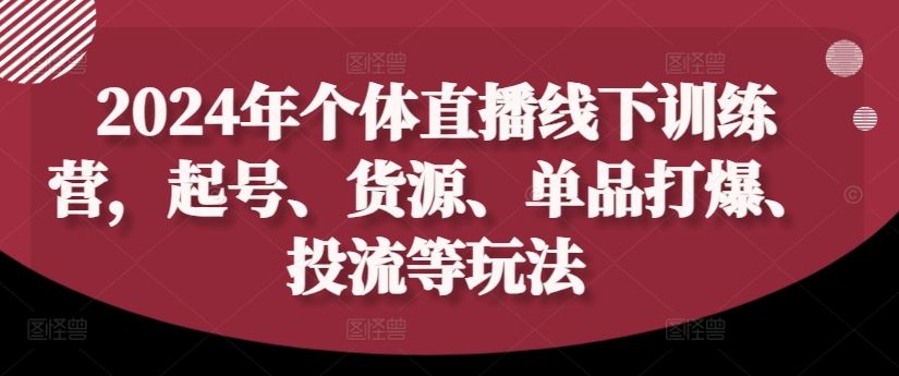 2024年个体直播训练营，起号、货源、单品打爆、投流等玩法-吾爱自习网