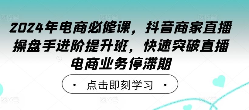 2024年电商必修课，抖音商家直播操盘手进阶提升班，快速突破直播电商业务停滞期-智慧宝库