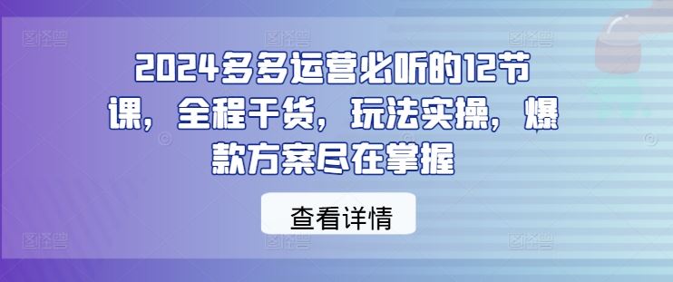 2024多多运营必听的12节课，全程干货，玩法实操，爆款方案尽在掌握-吾爱自习网