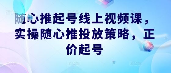 随心推起号线上视频课，实操随心推投放策略，正价起号-吾爱自习网