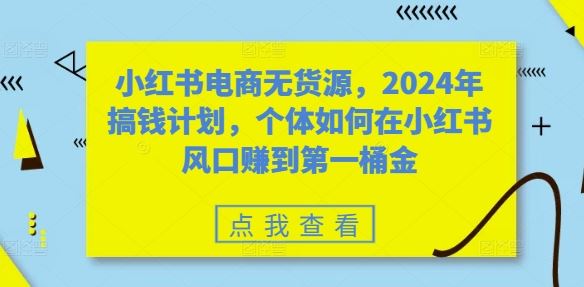 小红书电商无货源，2024年搞钱计划，个体如何在小红书风口赚到第一桶金-吾爱自习网