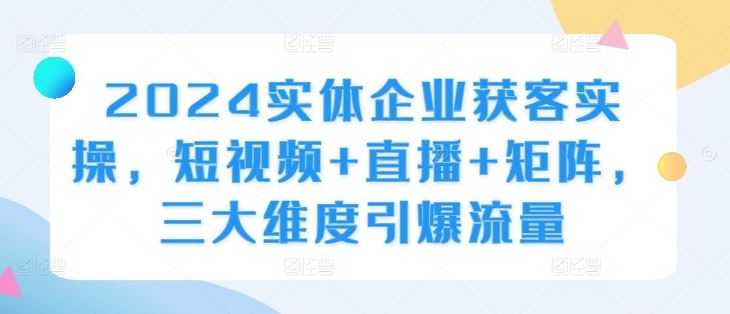 2024实体企业获客实操，短视频+直播+矩阵，三大维度引爆流量-智慧宝库