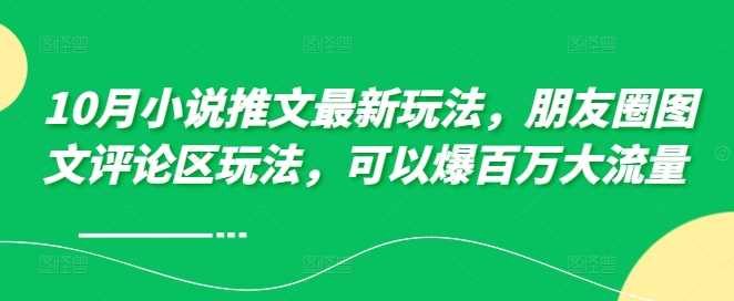 10月小说推文最新玩法，朋友圈图文评论区玩法，可以爆百万大流量 -吾爱自习网