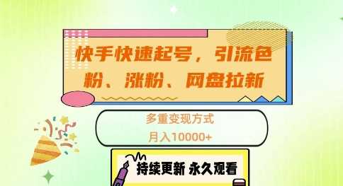 快手快速起号，引流s粉、涨粉、网盘拉新多重变现方式，月入1w【揭秘】