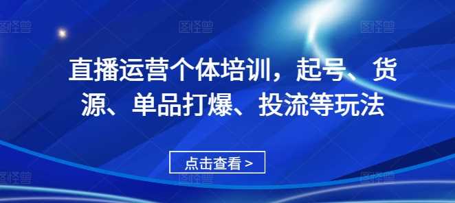 直播运营个体培训，起号、货源、单品打爆、投流等玩法-吾爱自习网