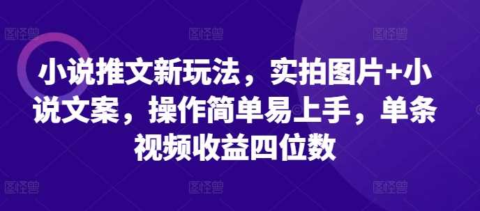 小说推文新玩法，实拍图片+小说文案，操作简单易上手，单条视频收益四位数