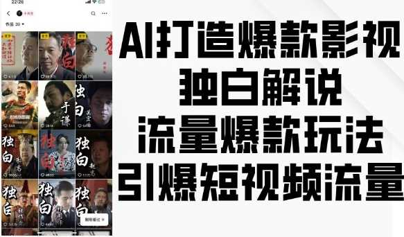 AI打造爆款影视独白解说，流量爆款玩法，引爆短视频流量-富业网创