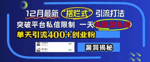 12月最新“摆烂式”引流打法，突破平台私信限制，一天无限发私信，单天引流400+创业粉-大海创业网