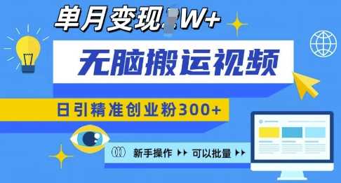 无脑搬运视频号可批量复制，新手即可操作，日引精准创业粉300+，月变现过W 【揭秘】-富业网创