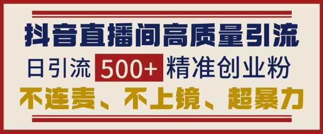 抖音直播间引流创业粉，无需连麦、不用上镜、超暴力，日引流500+高质量精准创业粉-富业网创