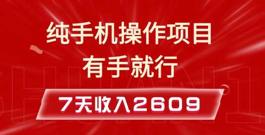 纯手机操作的小项目，有手就能做，7天收入2609+实操教程【揭秘】-富业网创