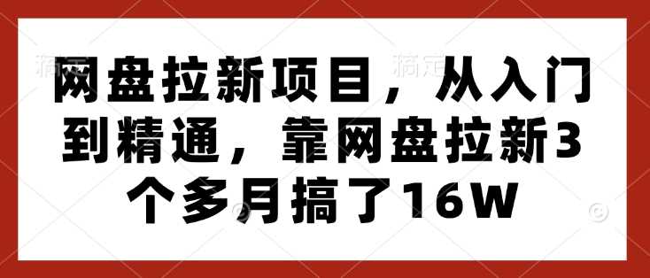 网盘拉新项目，从入门到精通，靠网盘拉新3个多月搞了16W-智慧宝库