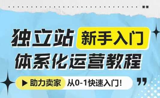 独立站新手入门体系化运营教程，助力独立站卖家从0-1快速入门!-吾爱自习网