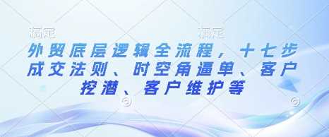 外贸底层逻辑全流程，十七步成交法则、时空角逼单、客户挖潜、客户维护等