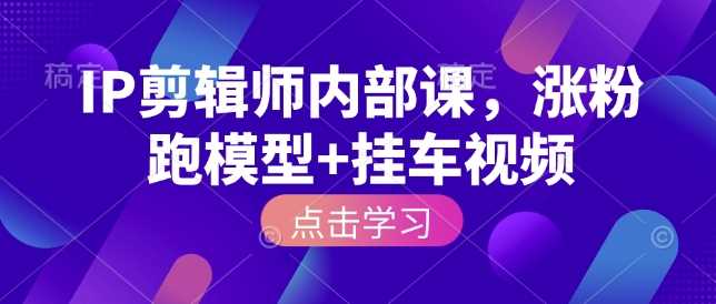 IP剪辑师内部课，涨粉跑模型+挂车视频-吾爱自习网