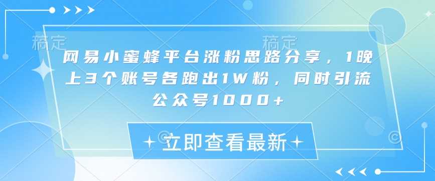 网易小蜜蜂平台涨粉思路分享，1晚上3个账号各跑出1W粉，同时引流公众号1000+-吾爱自习网