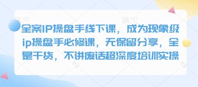 全案IP操盘手线下课，成为现象级ip操盘手必修课，无保留分享，全是干货，不讲废话超深度培训实操