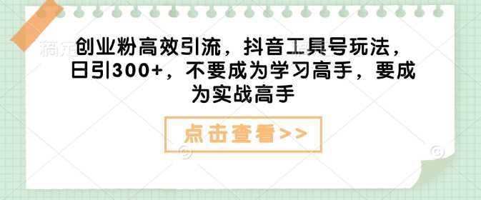 创业粉高效引流，抖音工具号玩法，日引300+，不要成为学习高手，要成为实战高手-大海创业网