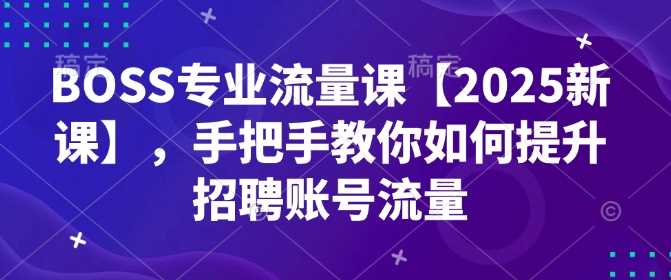 BOSS专业流量课【2025新课】，手把手教你如何提升招聘账号流量-大海创业网