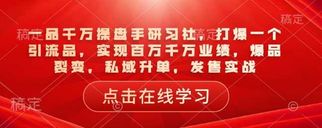 一品千万操盘手研习社，打爆一个引流品，实现百万千万业绩，爆品裂变，私域升单，发售实战-大海创业网