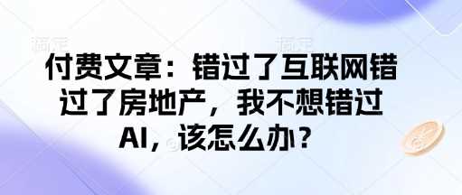 付费文章：错过了互联网错过了房地产，我不想错过AI，该怎么办？-富业网创