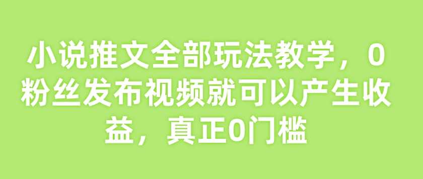 小说推文全部玩法教学，0粉丝发布视频就可以产生收益，真正0门槛-富业网创