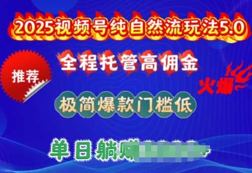 2025视频号纯自然流玩法5.0，全程托管高佣金，极简爆款门槛低，单日收益多张【揭秘】-富业网创